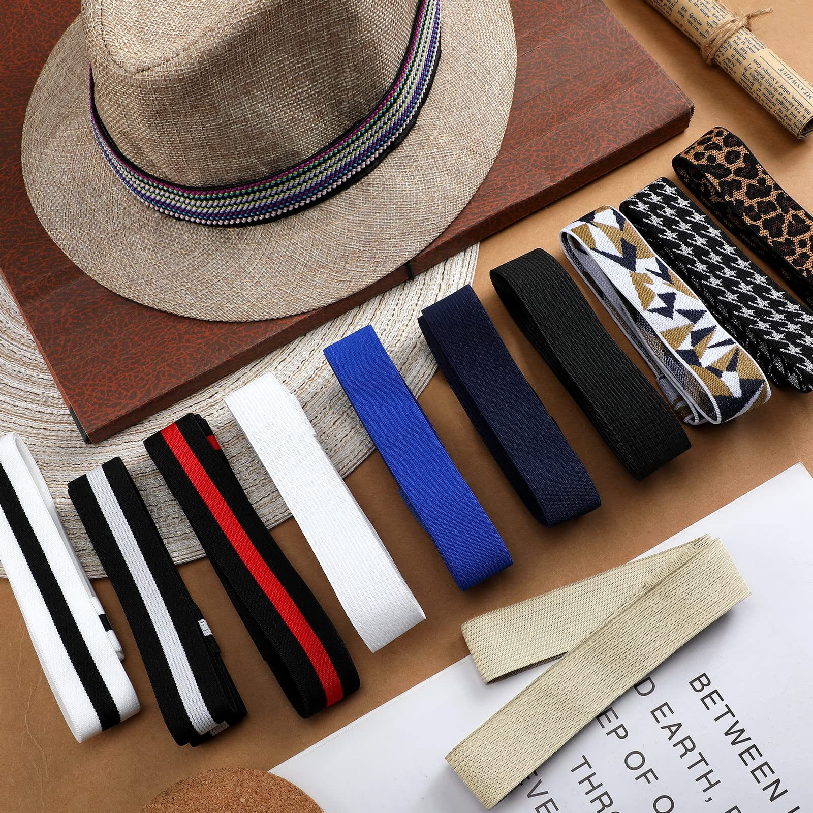 12 Pieces Stretchable Hat Band Ribbon Panama Hat Band Western Cowboy Hat Band…