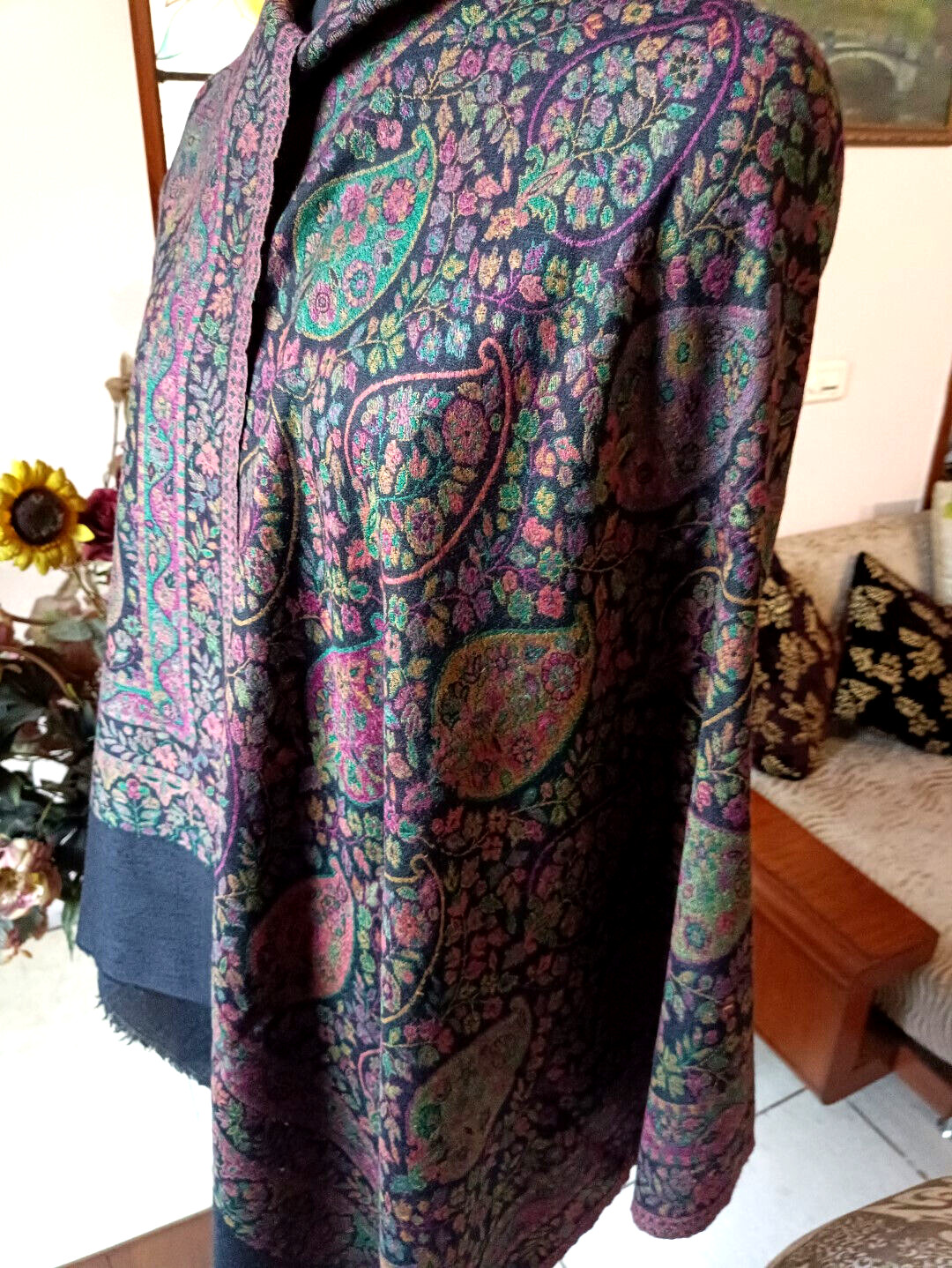 KANI JAMAVAR SCARF Black Paisley soft STOLE Handcrafted 100% Cashmere Pashmina