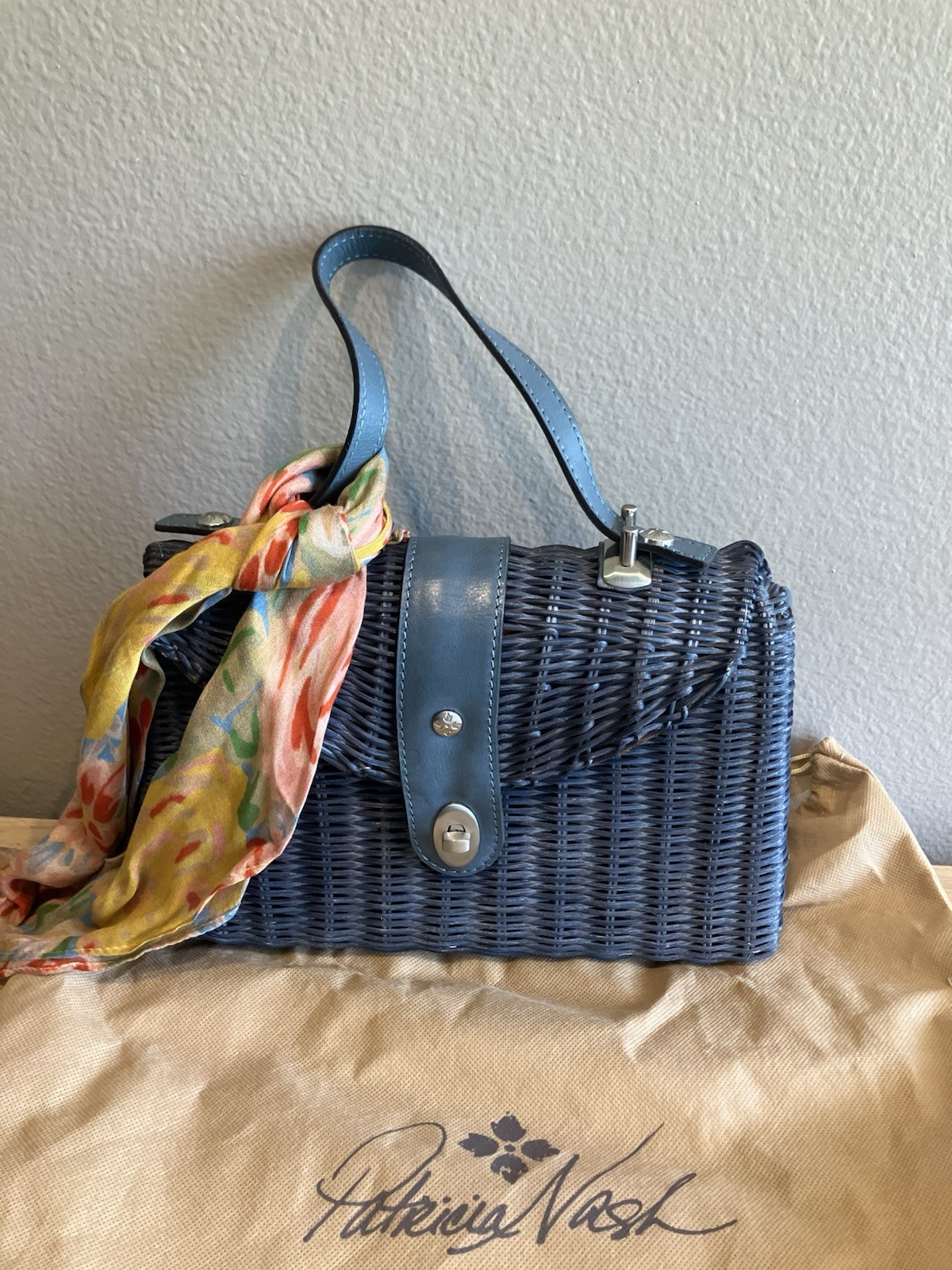 Patricia Nash Blue Satchel Top Handle Bag Push Lock w/ Original Dust Bag