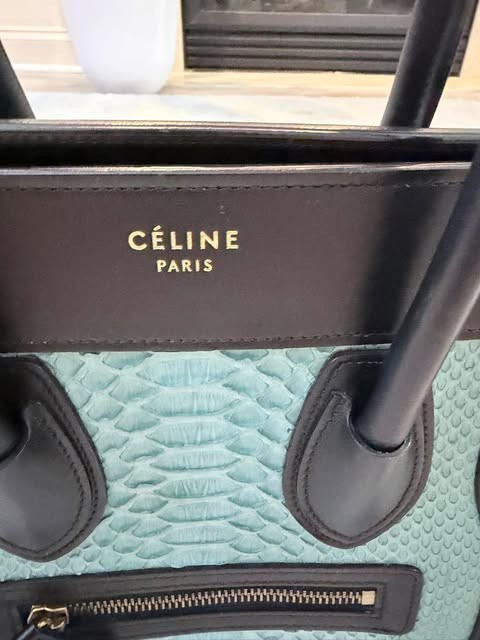 Authentic Celine Luggage Phantom Bag Handbag Black Mint Python Leather