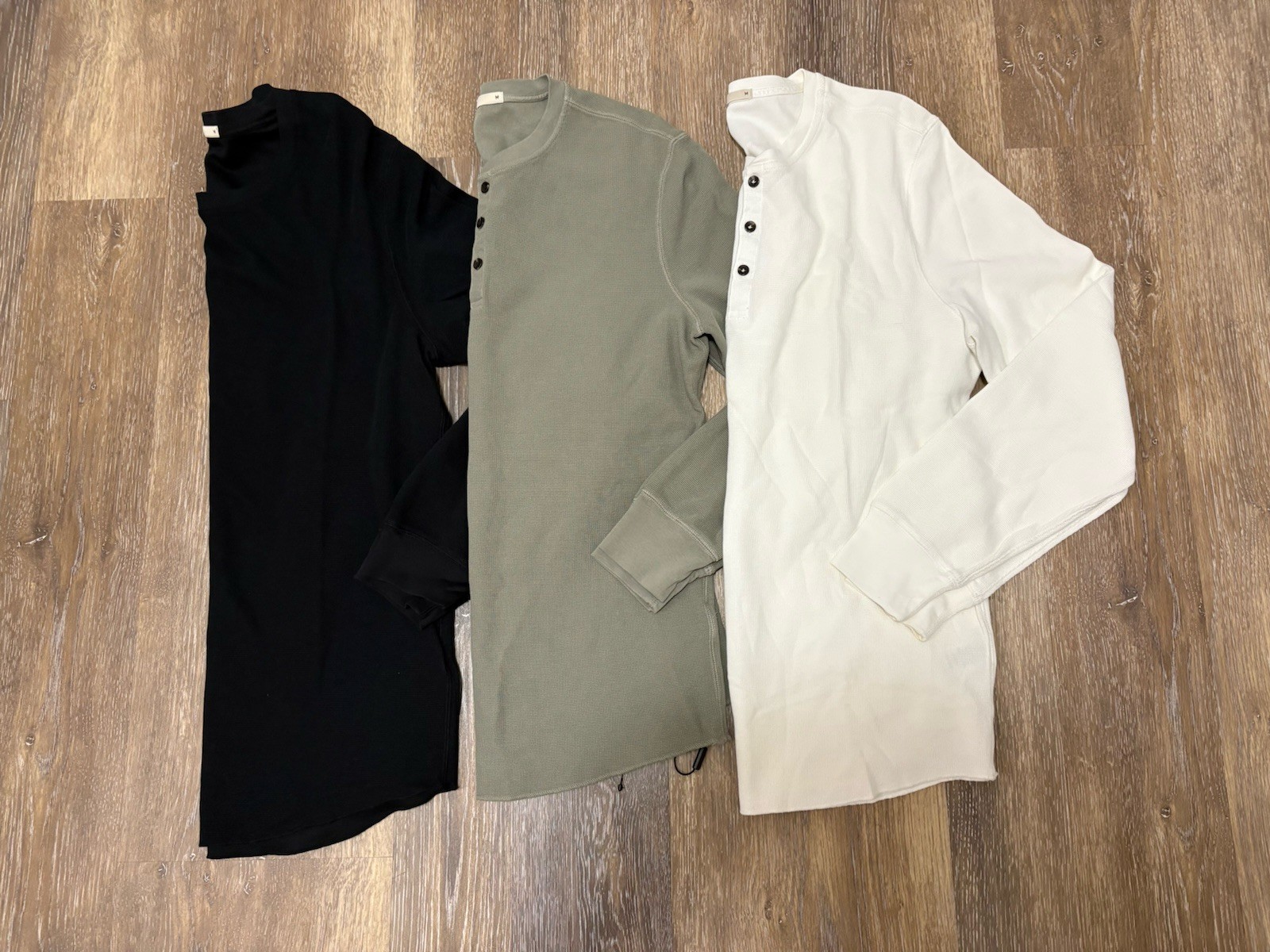 Men’s Supima Cotton Henley Long Sleeve Shirts, Lot Of 3, Size Medium New, Waffle