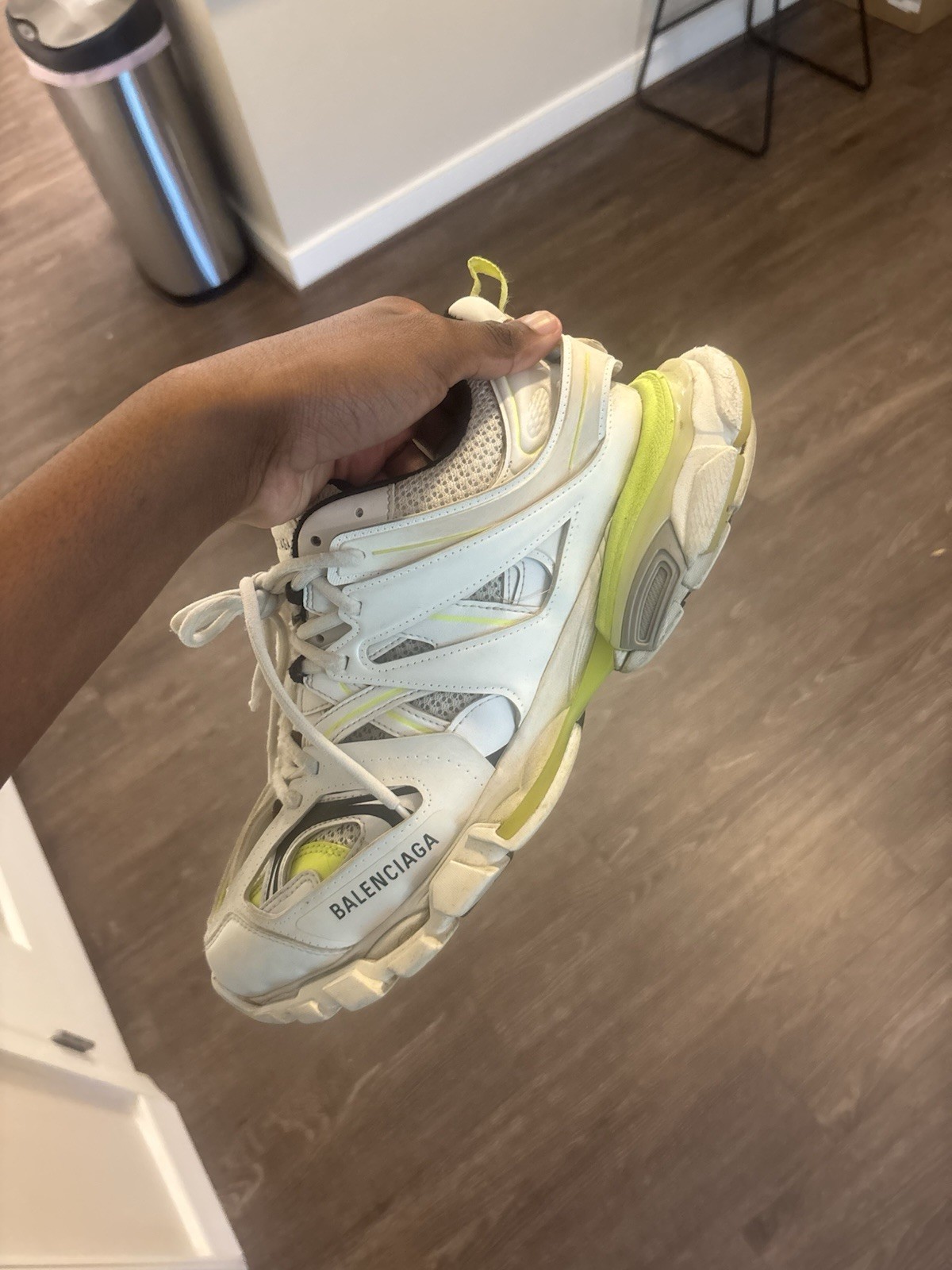 Balenciaga Track Men’s Low Top Lace-Up Sneakers White Gray Neon Green Black