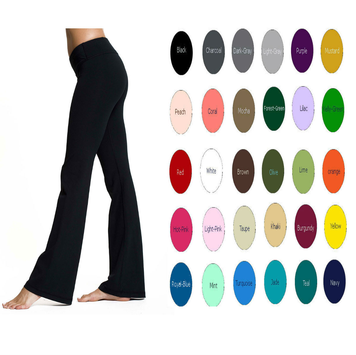 Women Flare Yoga Pants Bootcut High Waist Foldover Cotton Spandex 36″ Inseam