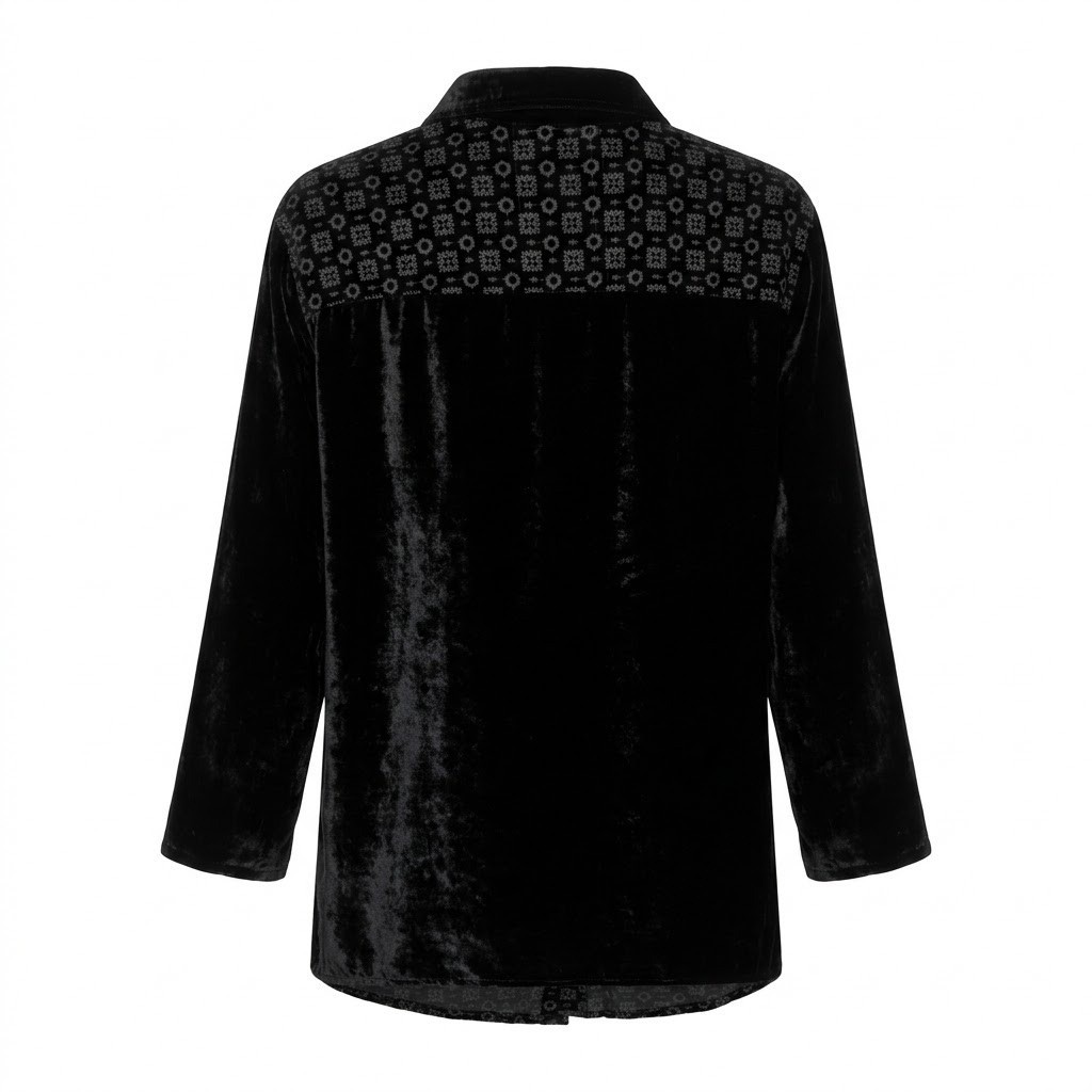 Johnny Was Pete & Greta Black Velvet Silk Blend Embroidered Snap Blouse – CJ