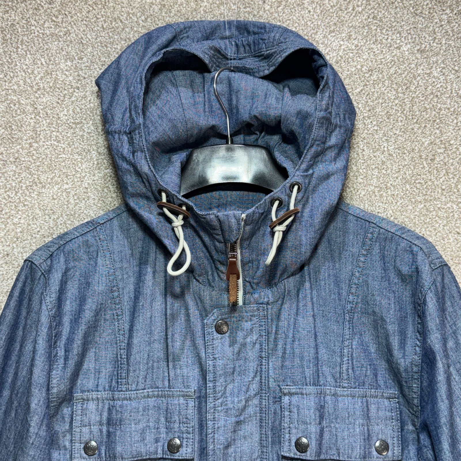 Pretty Green Parka Jacket Mens Medium Blue Hooded Utility Military Coat Mod