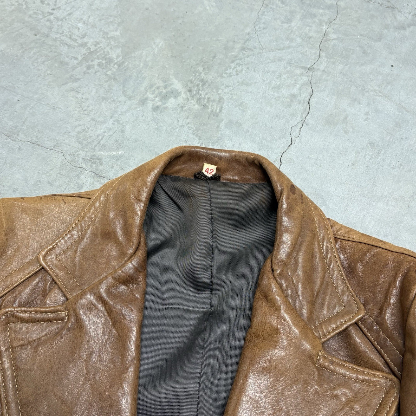 Vintage 70s 80s Glazed Nappa Leather Jacket Mens 42 Smooth Brown Lambskin