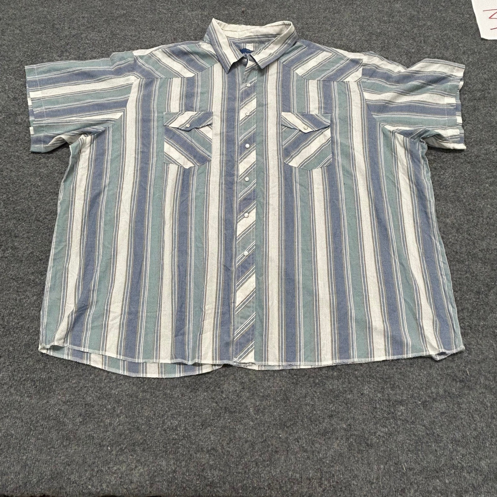 Wrangler Western Shirt Mens 4X Big Blue Striped Pearl Snap Short Sleeve Casual