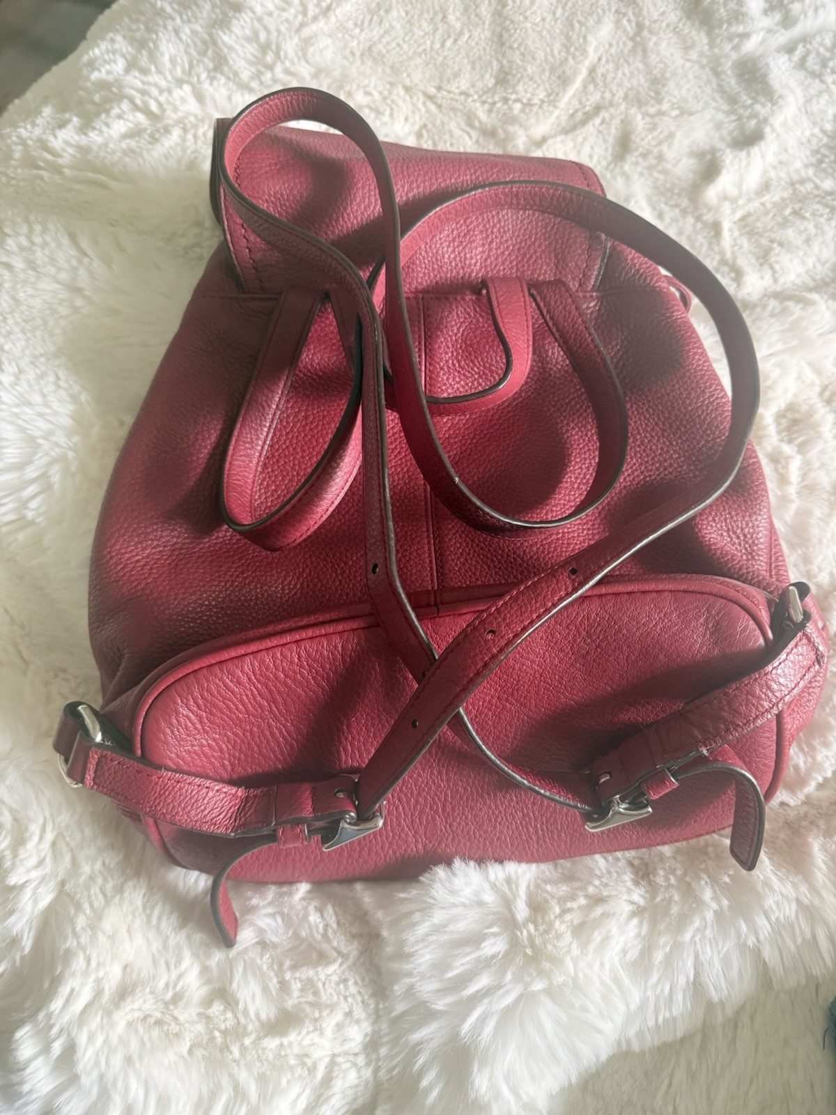 Coach F24385 Leather Backpack Red Pebbled Leather Turnlock Drawstring Bag