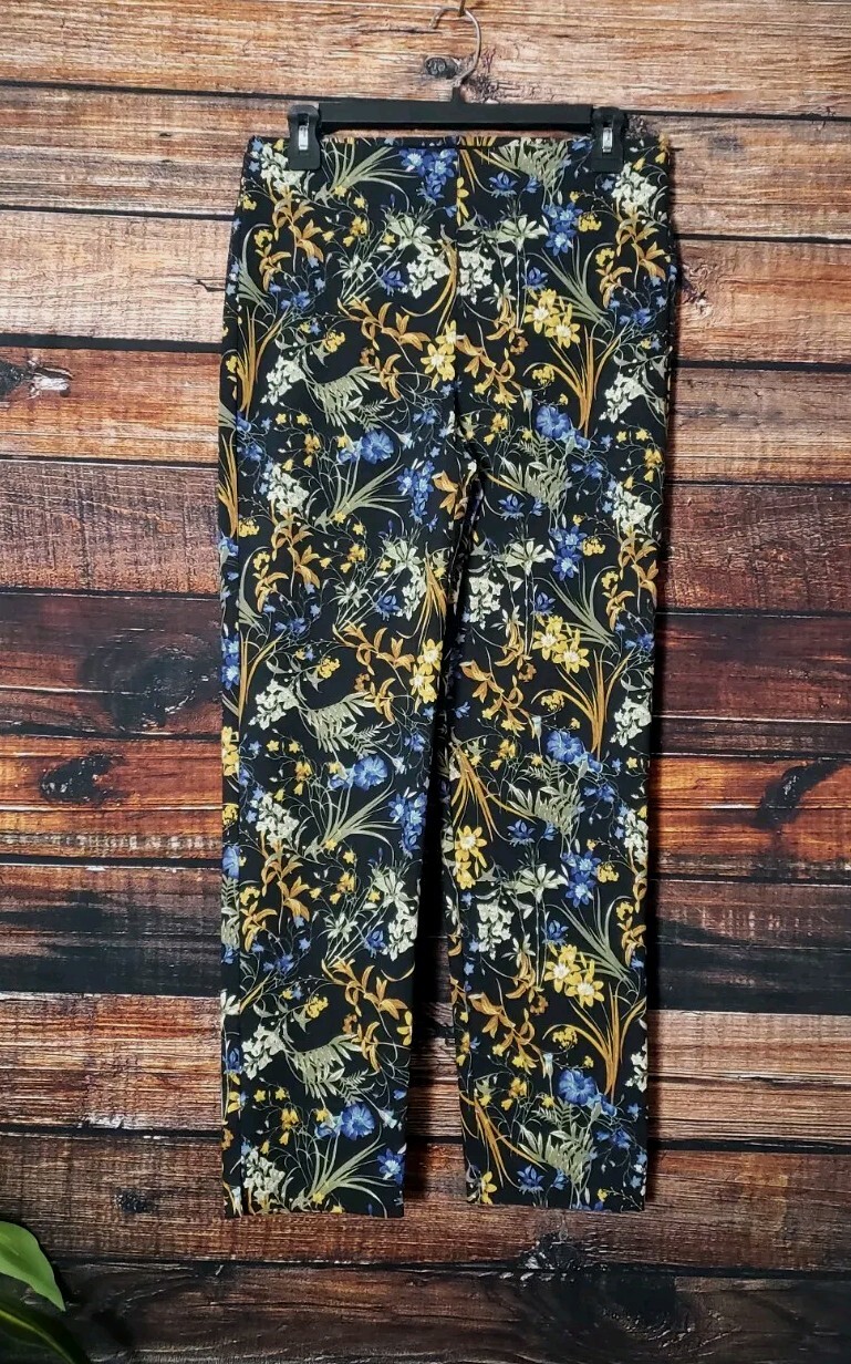 Counterparts Pants Size Small Elastic Waist Ankle Rayon Blend Floral