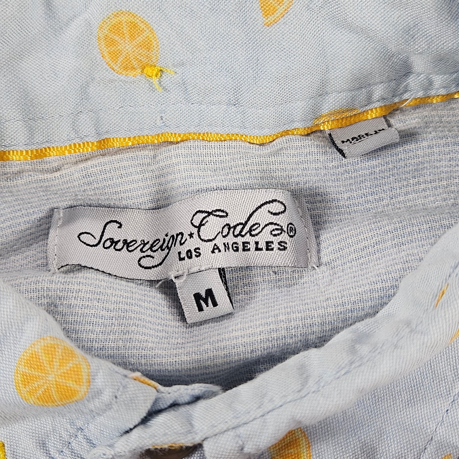 Sovereign Code Men’s Light Blue Yellow Lemon Print Cotton Short Sleeve Shirt M