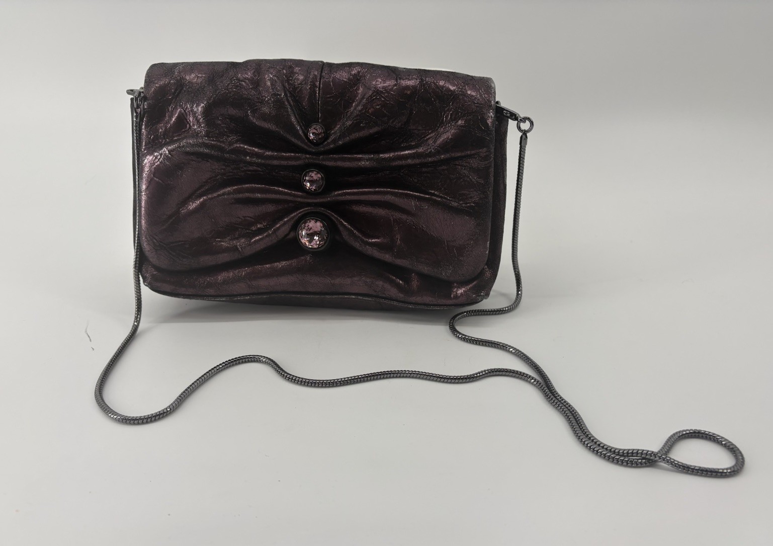 Alexis Bittar Ruched Crystal Crossbody Bag Dark Plum Leather Swarovski NWOT