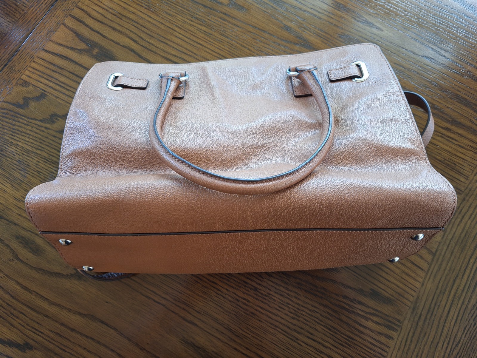 MICHAEL KORS Hamilton Large Tan & Silver Leather Tote Bag