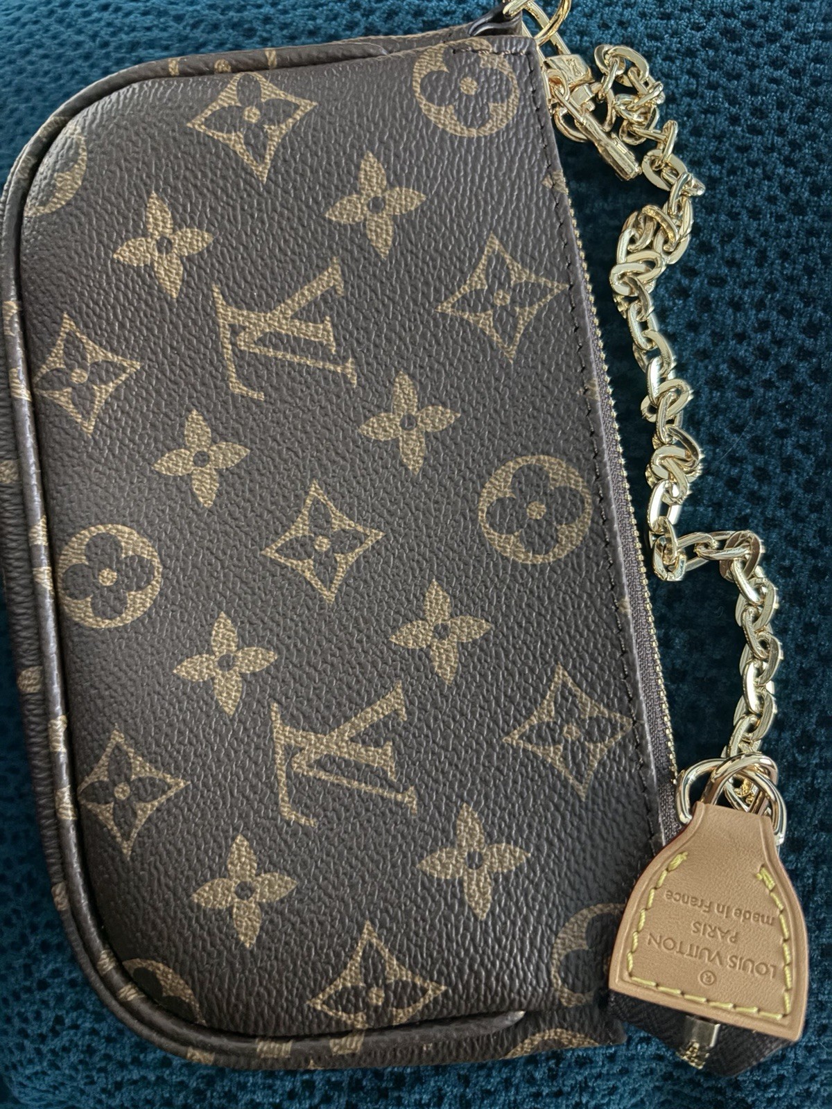 Louis Vuitton Monogram Zip-Around Wallet Brown/Beige Gold Chain Credit Card