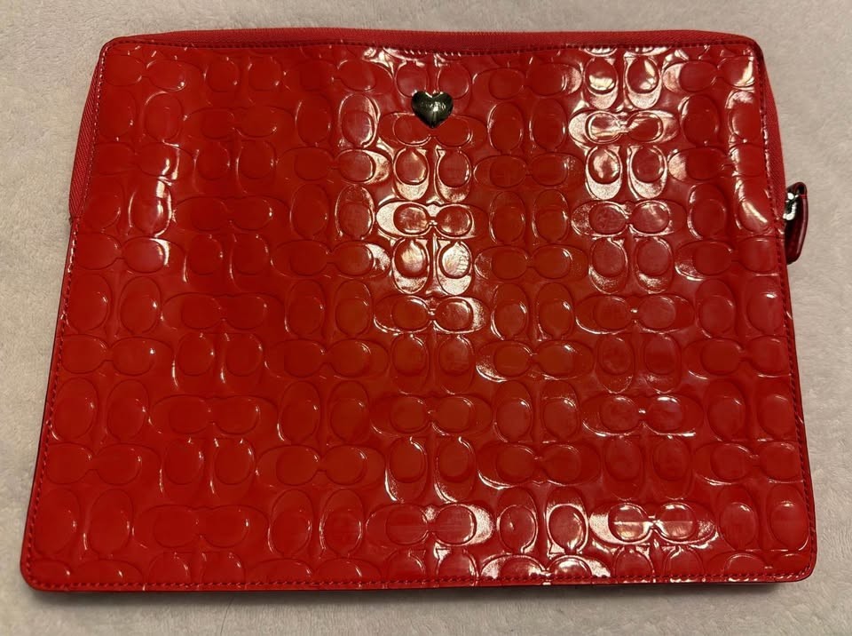 Vintage Coach Signature Embossed Patent Leather Laptop Sleeve / Tablet Case