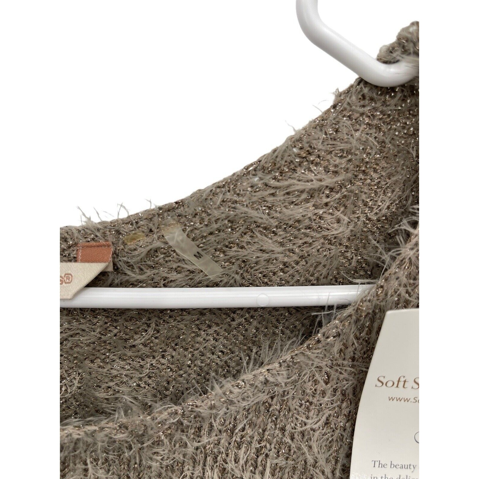 NWT Soft Surroundings Subtle Shimmer Sweater Eyelash Fuzzy Greystone Medium