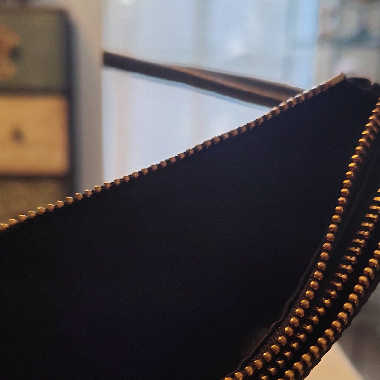 Coach Black Pebbled Zip Wristlet Pouch w/ Strap, Gold Hardware