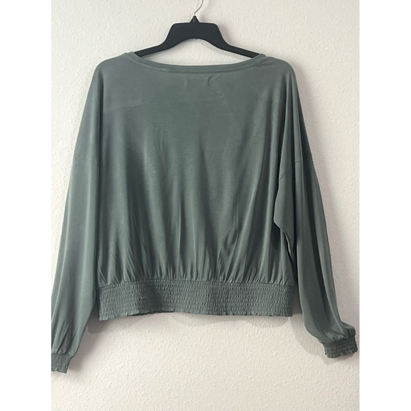 Lucky Brand Sage Green Smocked-Hem Boatneck Top, Size XL