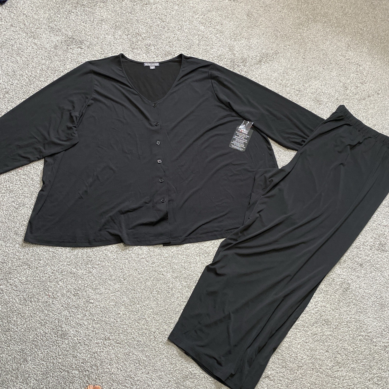 Jessica London 2 Pc Set Pull on Elastic Waist Pants Button Up Top 30/32 Plus NEW