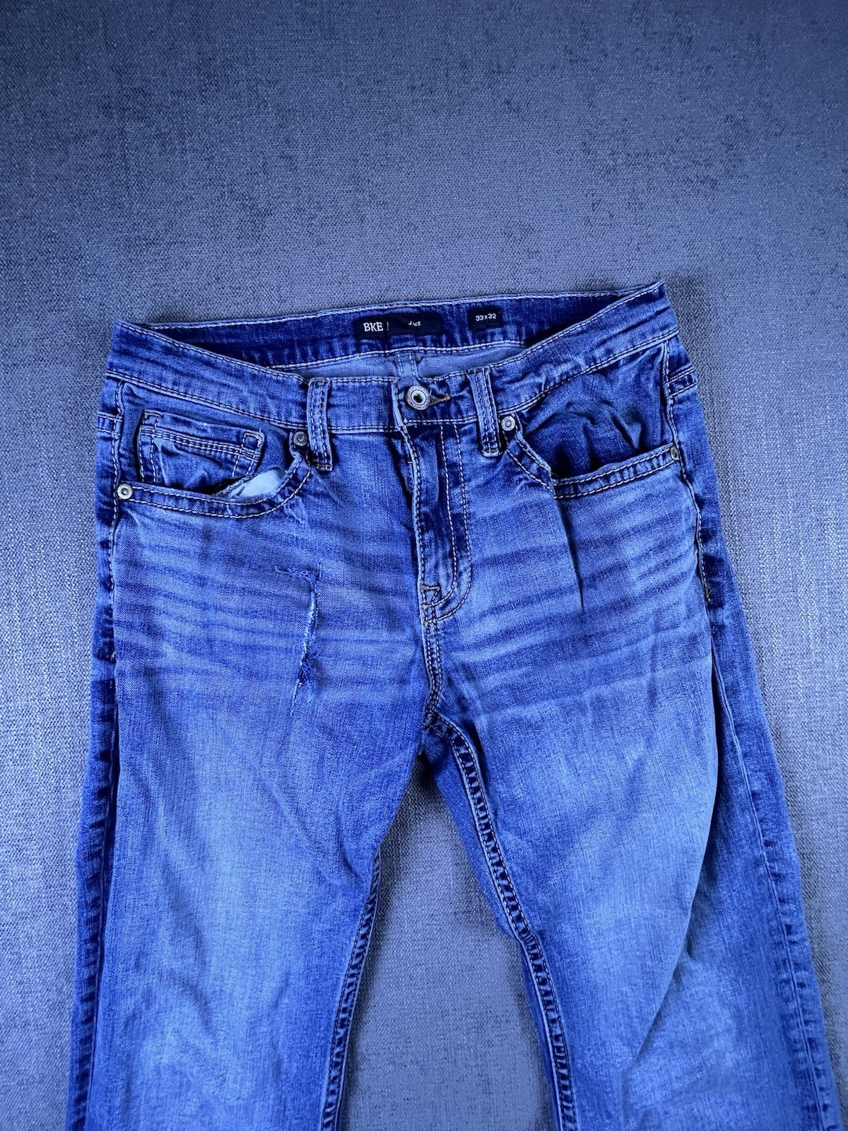 Buckle BKE Jake Jeans Men’s 33×32 Blue Distressed Embroidered Boot Cowboy Preppy