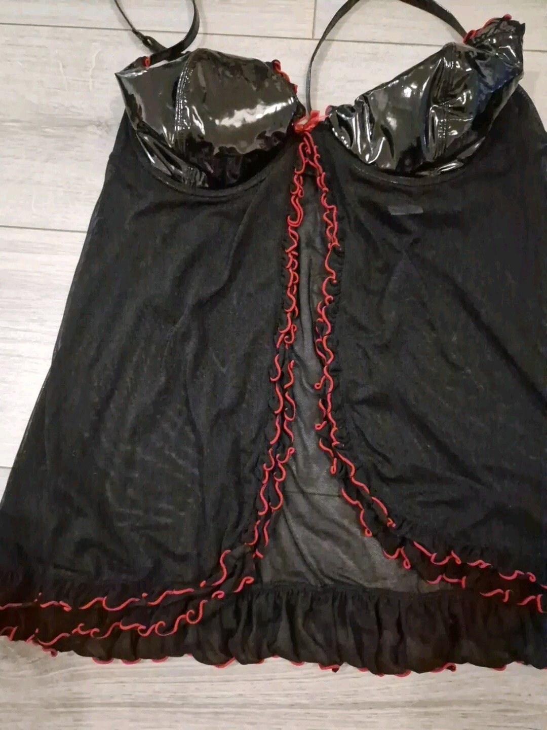 BNWOT Vintage Ann Summers Insinuate Black Mesh & PVC Babydoll Set Size M/L 16-20