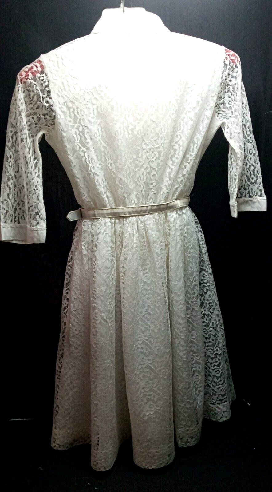 Vtg 50s Rose Lace Dress Peter Pan Collar ILGWU Union Made USA JUNIORS Sz 14