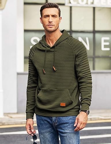 Coofandy Mens Hoodies Pullover Casaul Long Sleeve Drawstring Waffle Knit Hooded