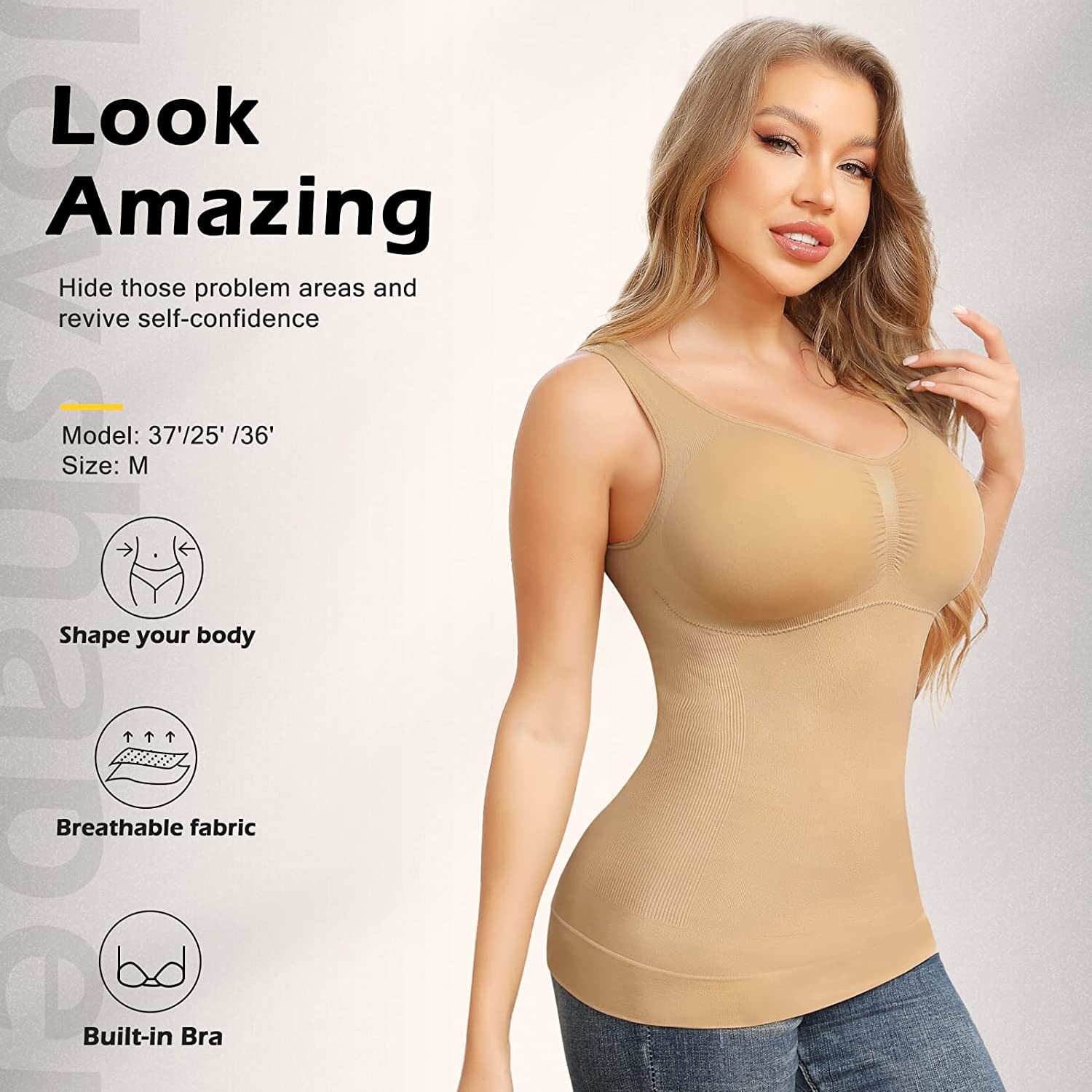 Women Shapewear Camisoles With Built in Bra Tummy Control Tank Tops Body Shaper