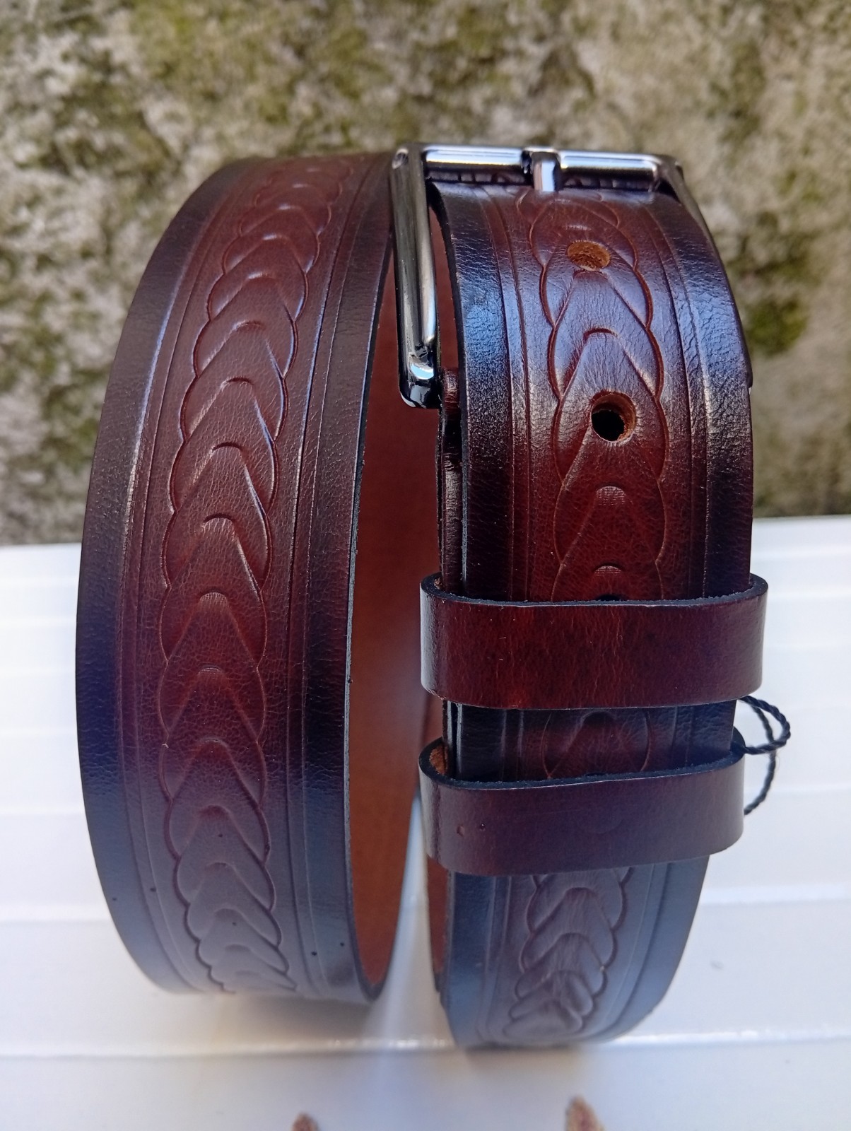 Conwoy Dark Brown Buffalo Leather Belt 130 cm 52 in 1.5 in 38 mm Western Braid