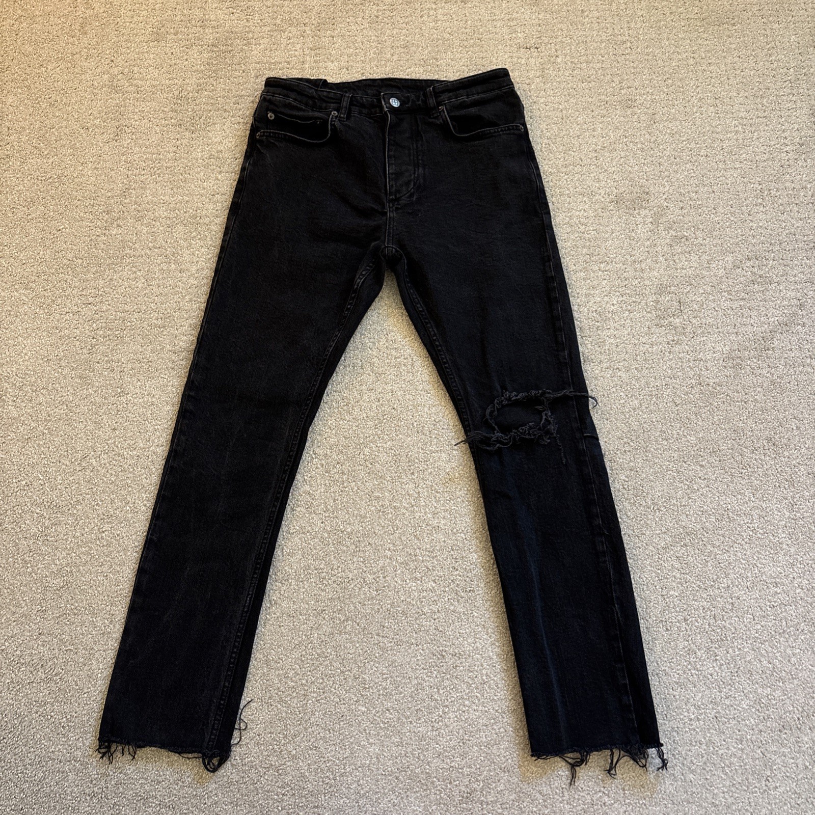 Ksubi Chitch Knight Rider Black Denim Skinny Jeans Men 32/28 Raw Hem Distressed