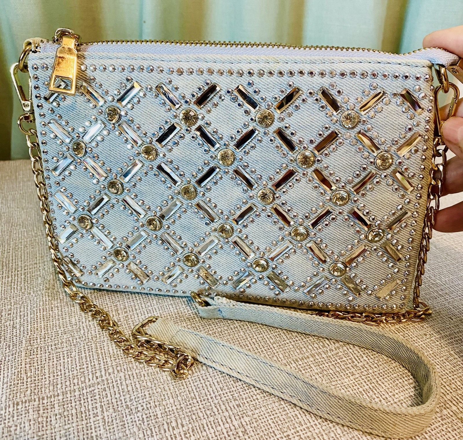 Super Cute Studded Clutch Purse – Denim with Bling!