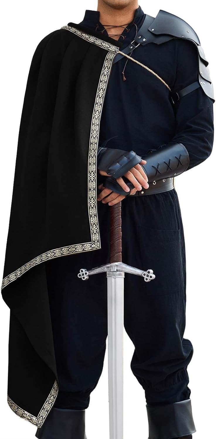 Mens Renaissance Shawl Half Shoulder Cape Medieval Samurai Cloak LARP Warrior