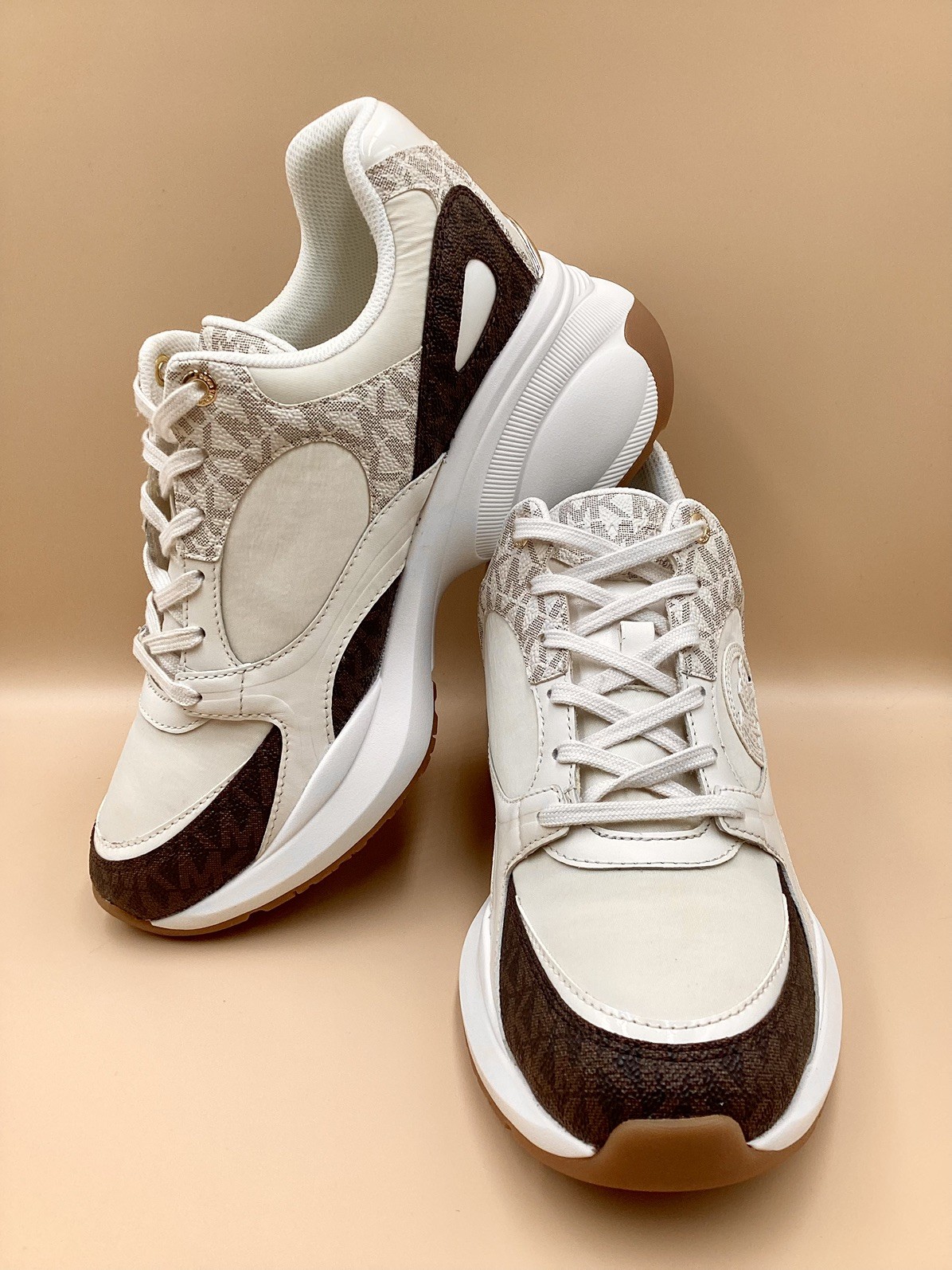 Michael Kors Zuma Ivory & Brown Chunky Sneakers Size 8.5 Excellent Condition!