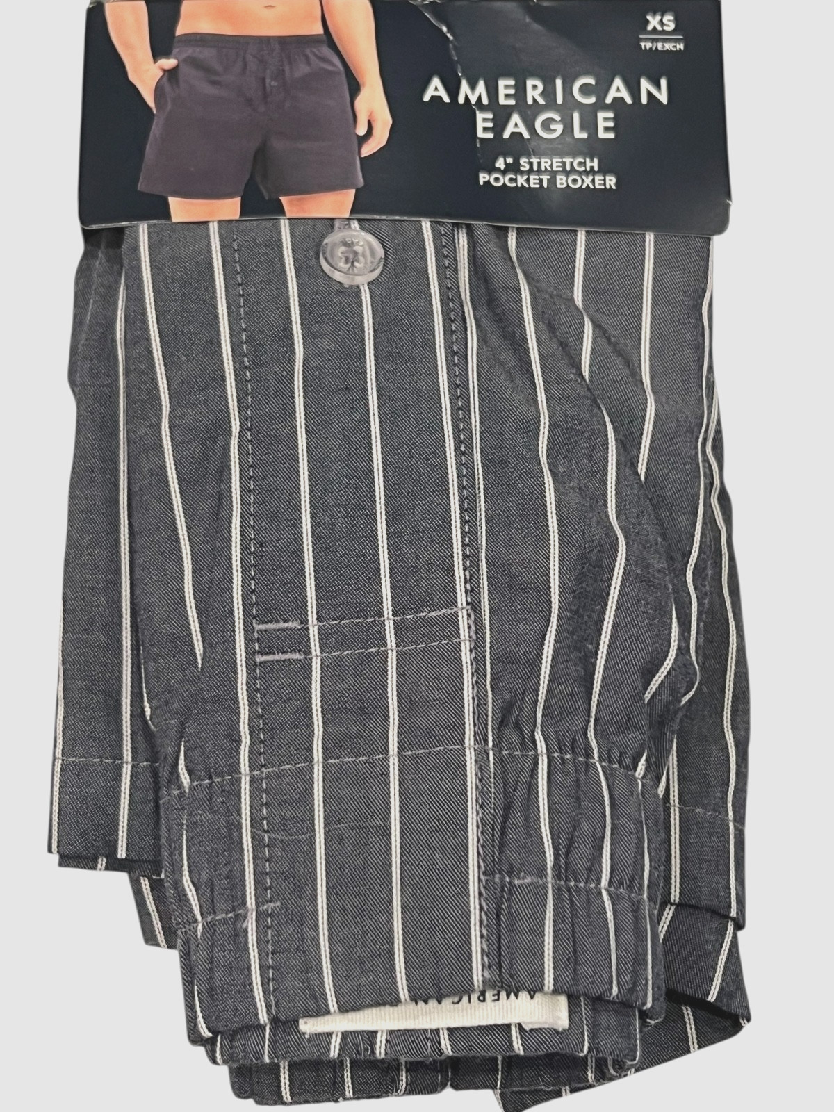 NWT AMERICAN EAGLE 4″ Stretch Pocket Boxer Sz XS-S-L-XL Gray White Stripes #7