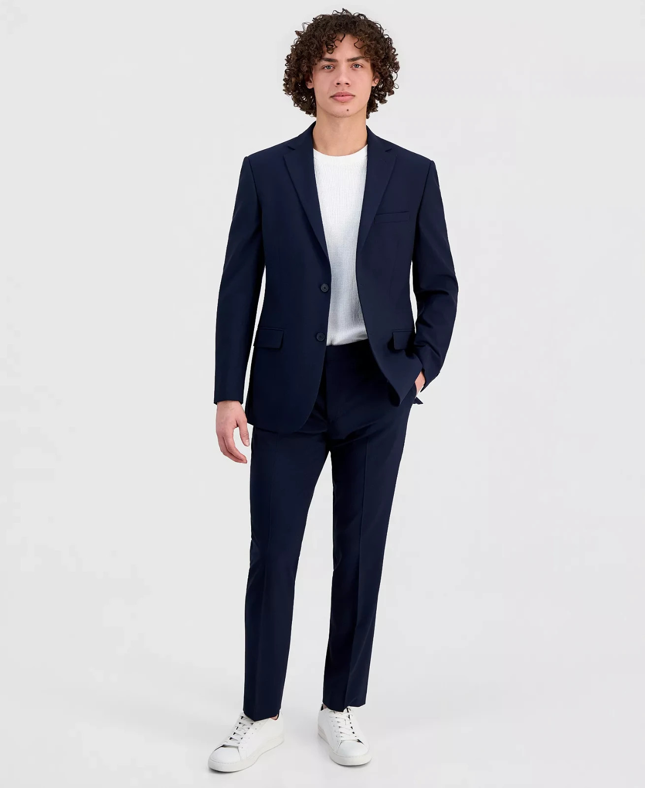Dkny Men’s Modern fit 2 Piece Suit 38 S / 31 Waist Dark Navy Blue Solid Stretch