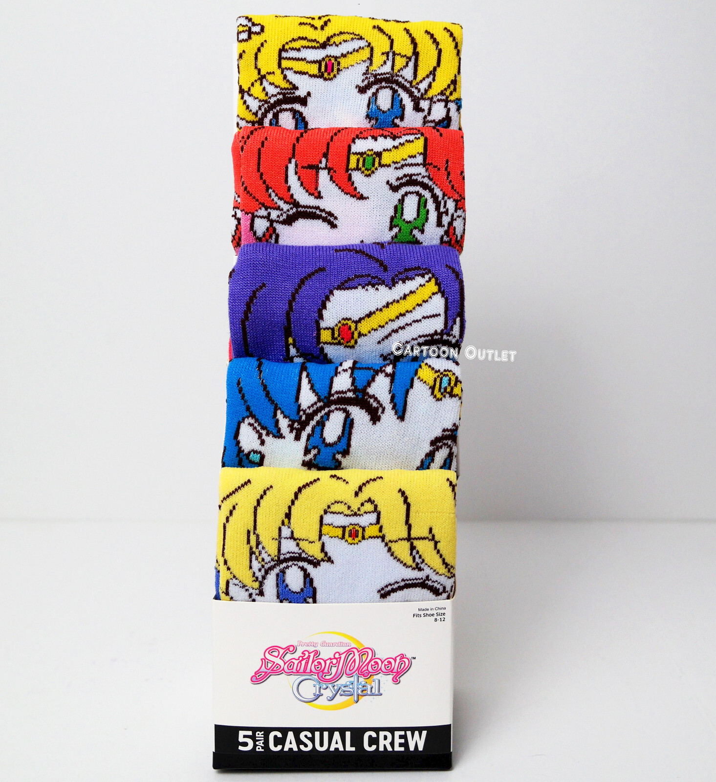 Sailor Moon 5 Pair Crew Socks Stripped Birthday Gift Fits Shoe Size 8 – 12 New
