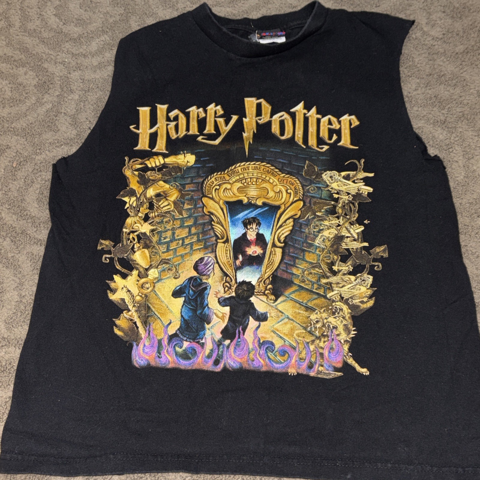 Vintage 2000 Harry Potter WB Store Large Promo Book Movie Shirt-CUT SLEEVES