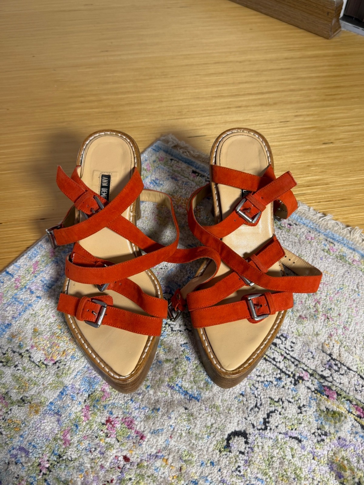 Ann Demeulemeester Spring 2005 Red Suede Strappy Heel Sandals Size 40EU