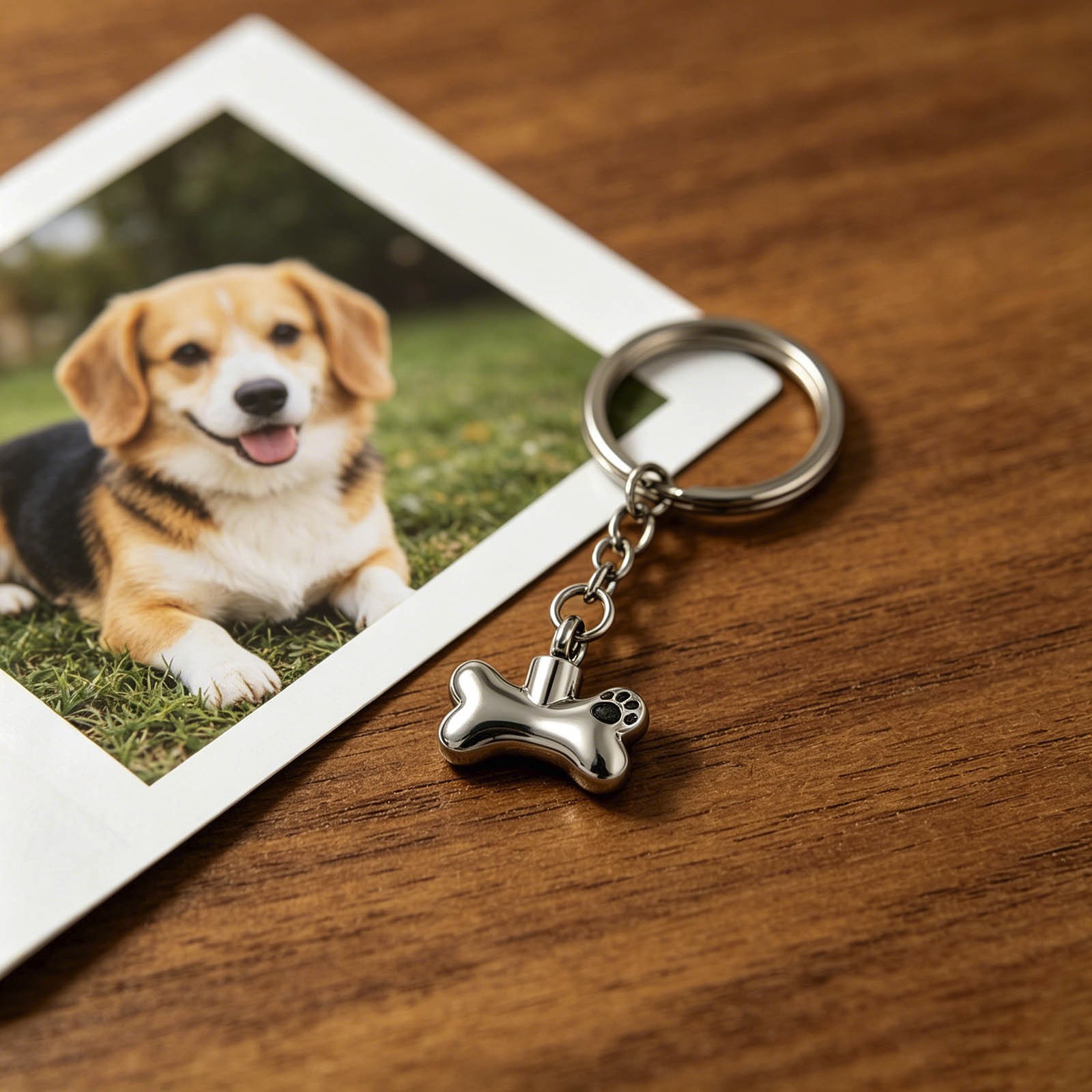 Dog Bone Shaped Pet Urn Keychain Stainless Steel Paw Print Ashes Holder for Pets