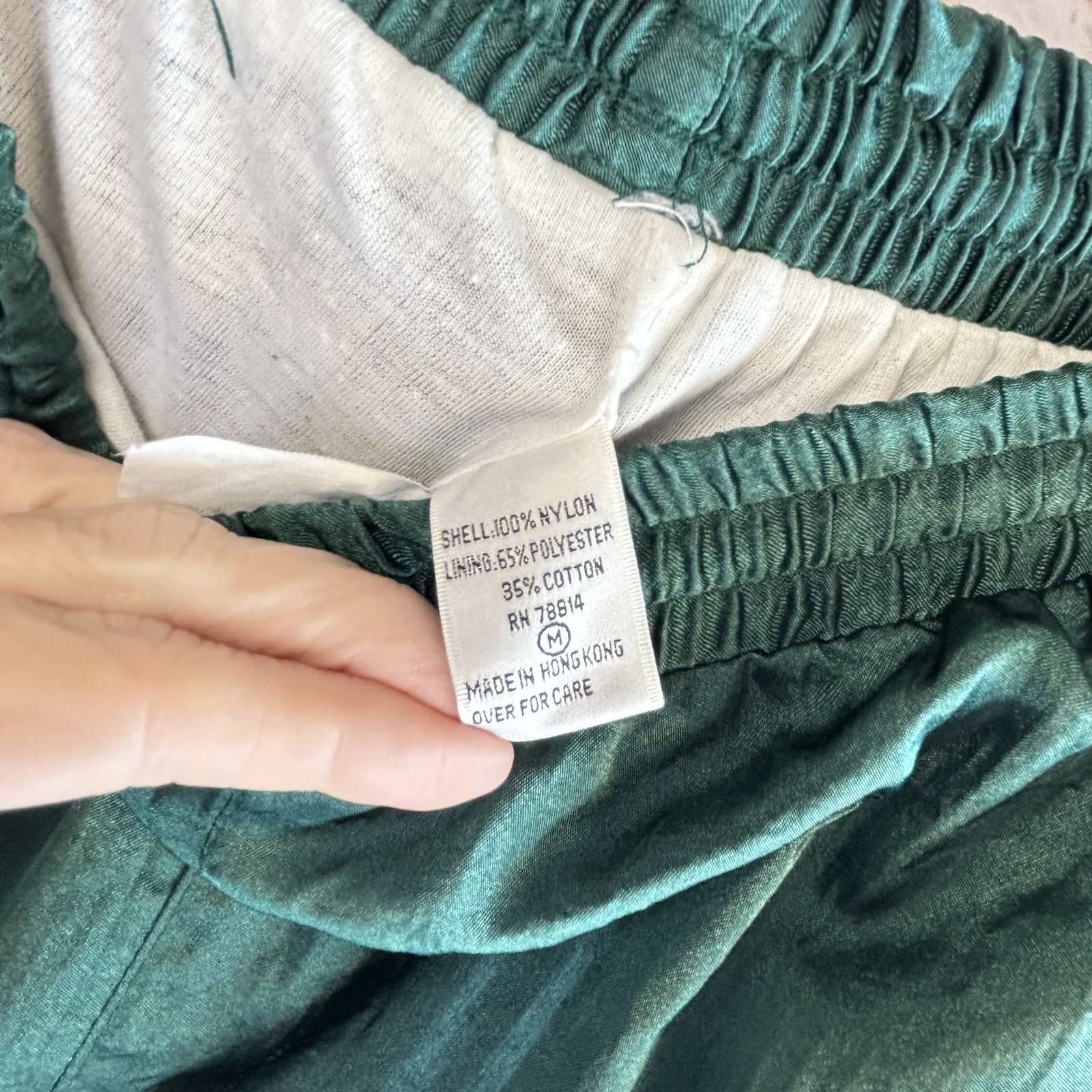 Vintage Parachute Pants M Emerald Green Silky Shiny Lined Barrel Jogger Wide