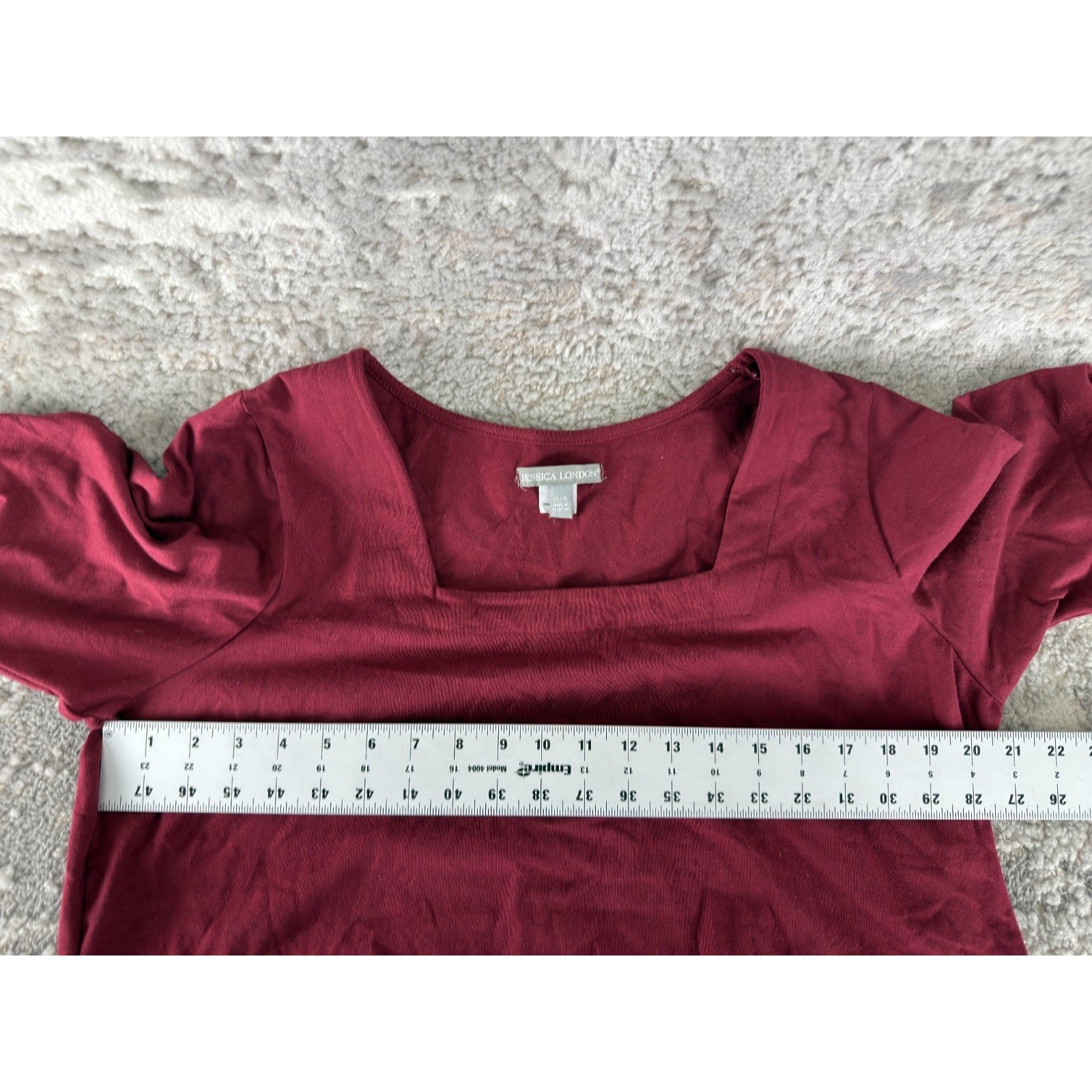 Jessica London Size 14/16 Stretch Square Neck Top Burgundy Short Sleeve Pullover