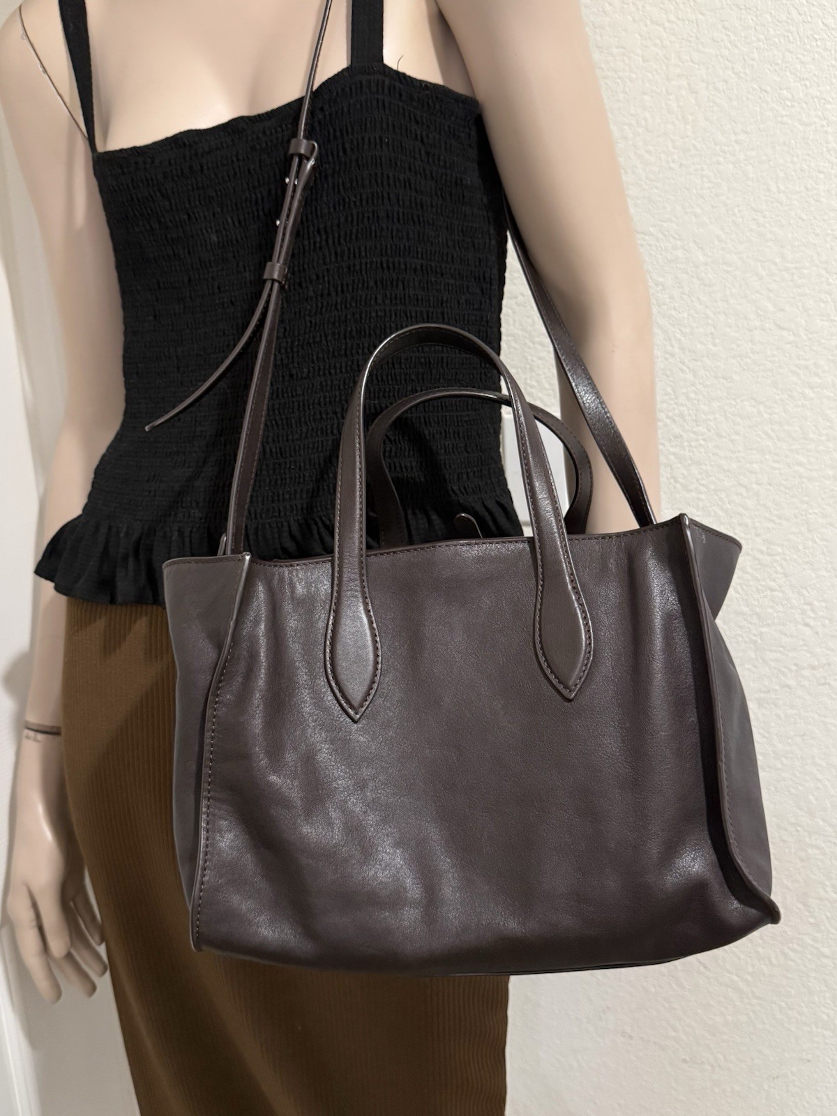 MASSIMO DUTTI Nappa Leather Brown Medium MD Icon Tote Bag EUC