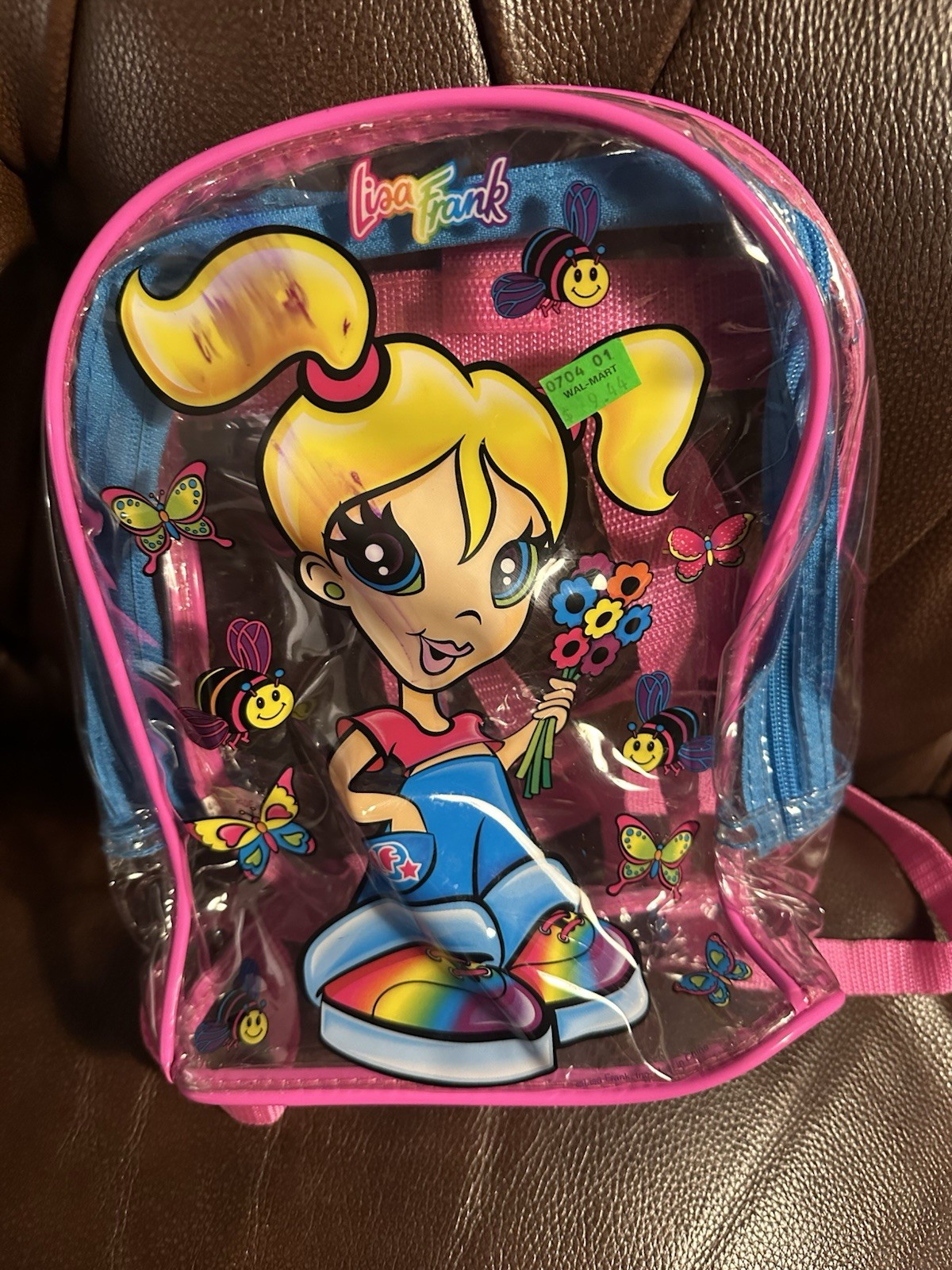 VINTAGE LISA FRANK GROOVY GIRL BLONDE VINYL ZIPPERED BACKPACK CLEAR BAG
