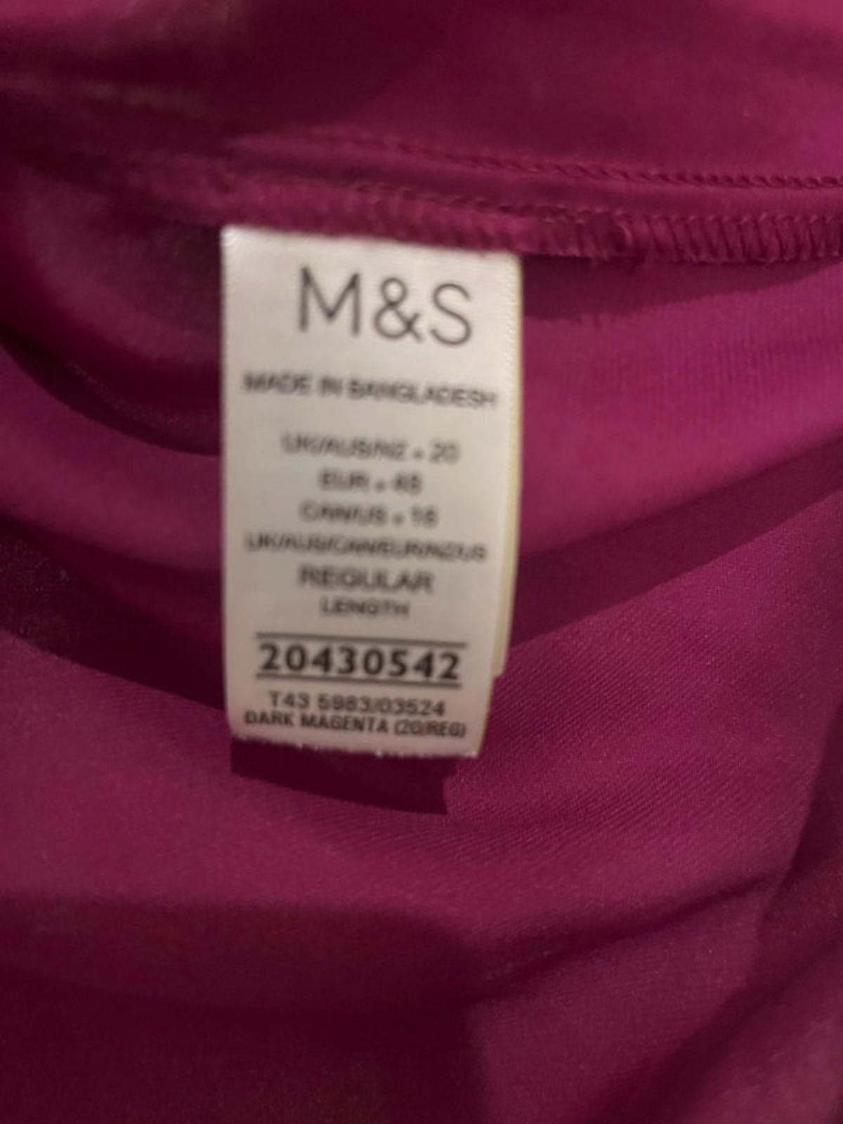 M&S dark Magenta satin sleeveless V neck top – size 20