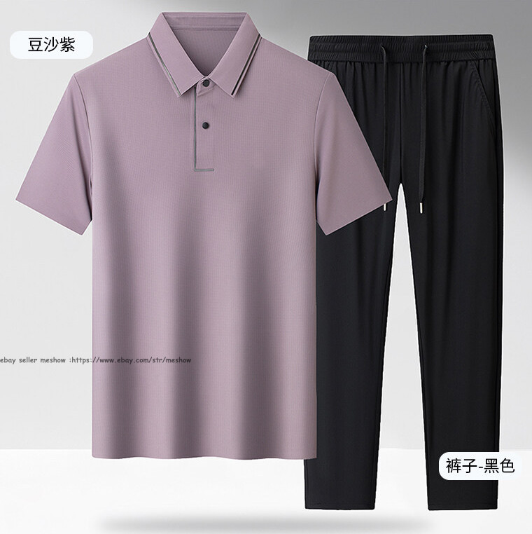 Summer Men 2pcs Shirts and Pants sets Middle aged dad Casual Fashion Beach sets