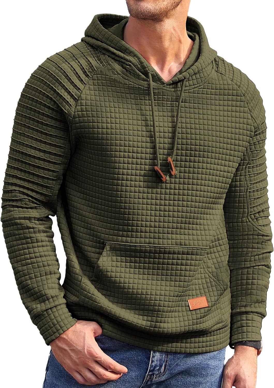 Coofandy Mens Hoodies Pullover Casaul Long Sleeve Drawstring Waffle Knit Hooded