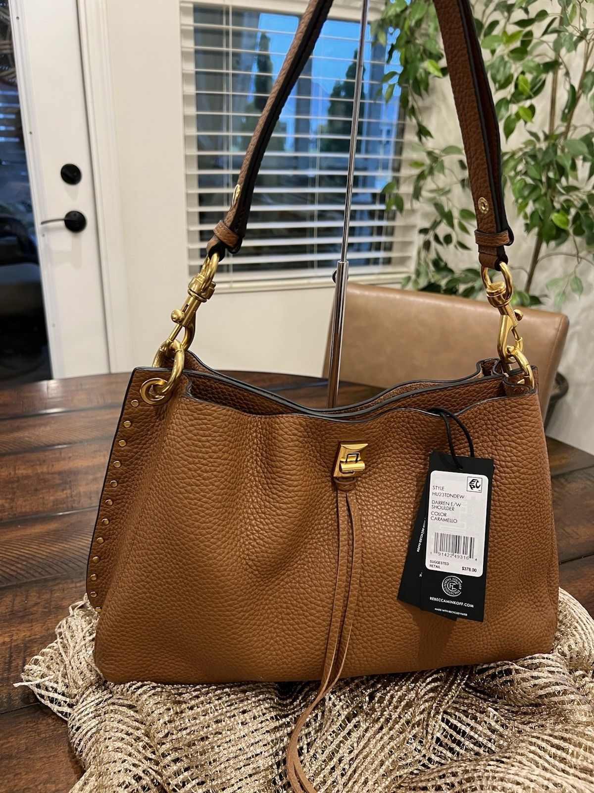 NWT Rebecca Minkoff Darren East West Shoulder Bag Caramello Pebbled Leather HTF