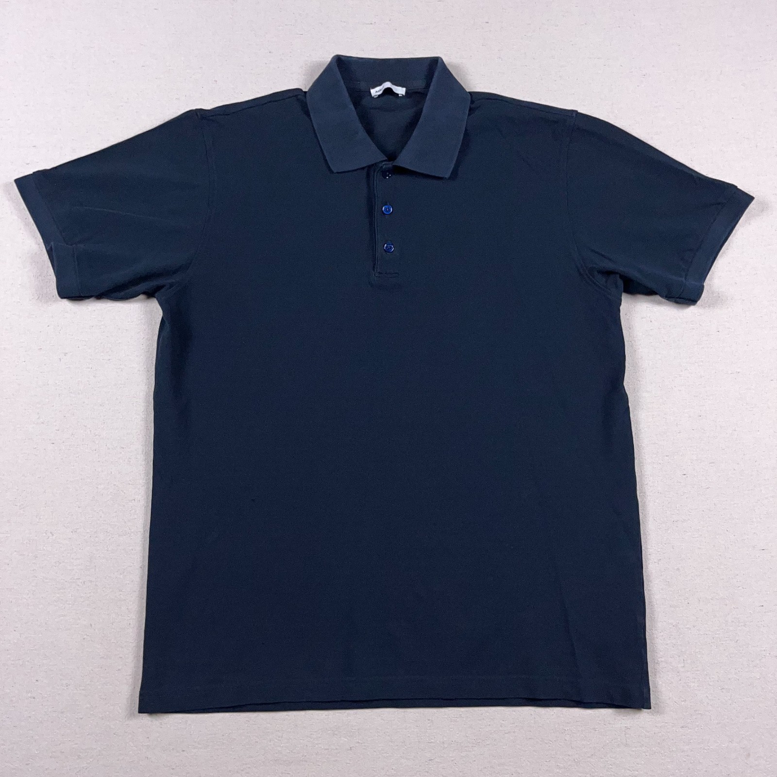 Asket Polo Shirt Mens Large Long Navy Blue Short Sleeve Pique Cotton