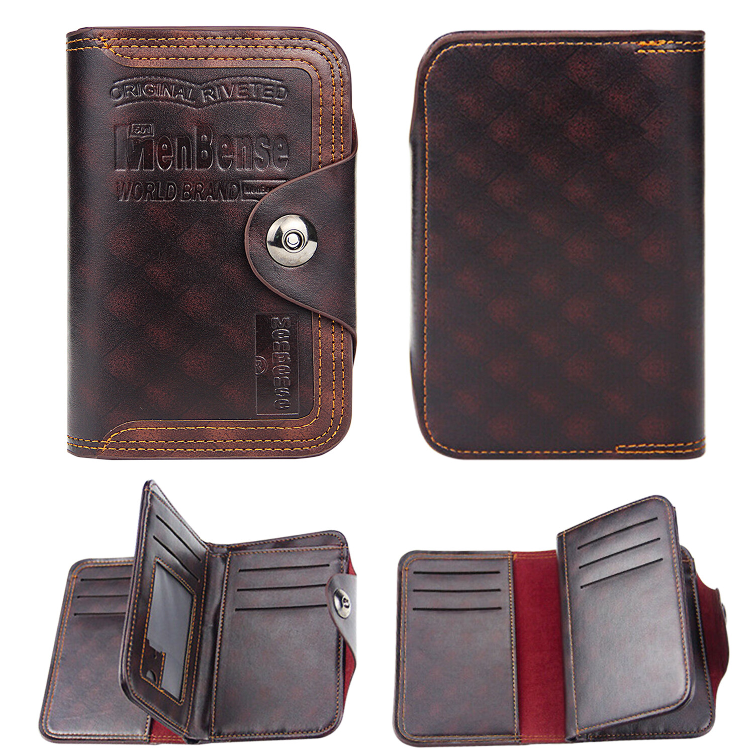 Mens Men’s S4 Retro Leather Vertical Section Credit Card Holder Wallet with Hasp