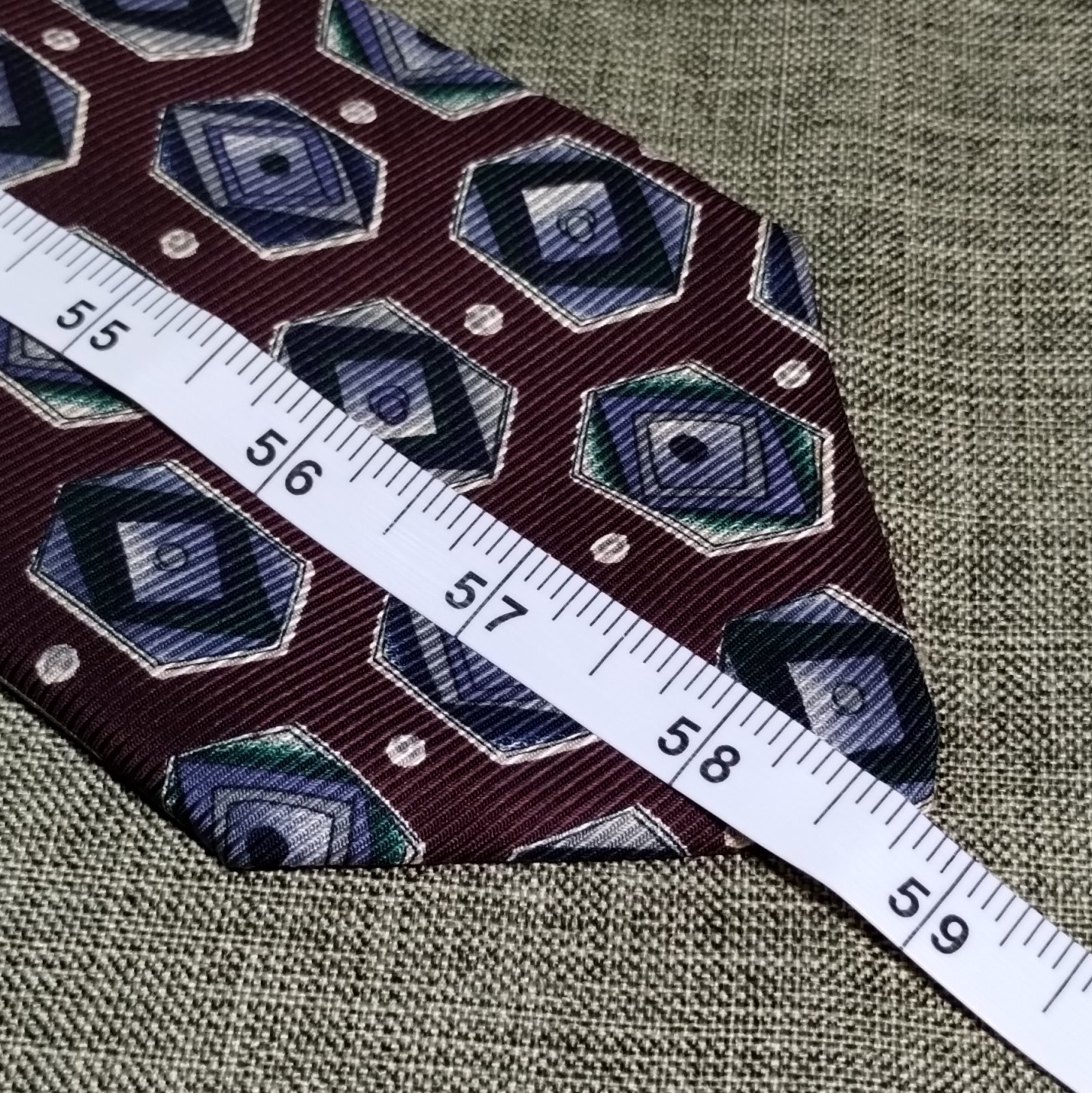 Robert Talbott Silk Geometric Tie Burgundy Blue Green White Classic 57″-60″