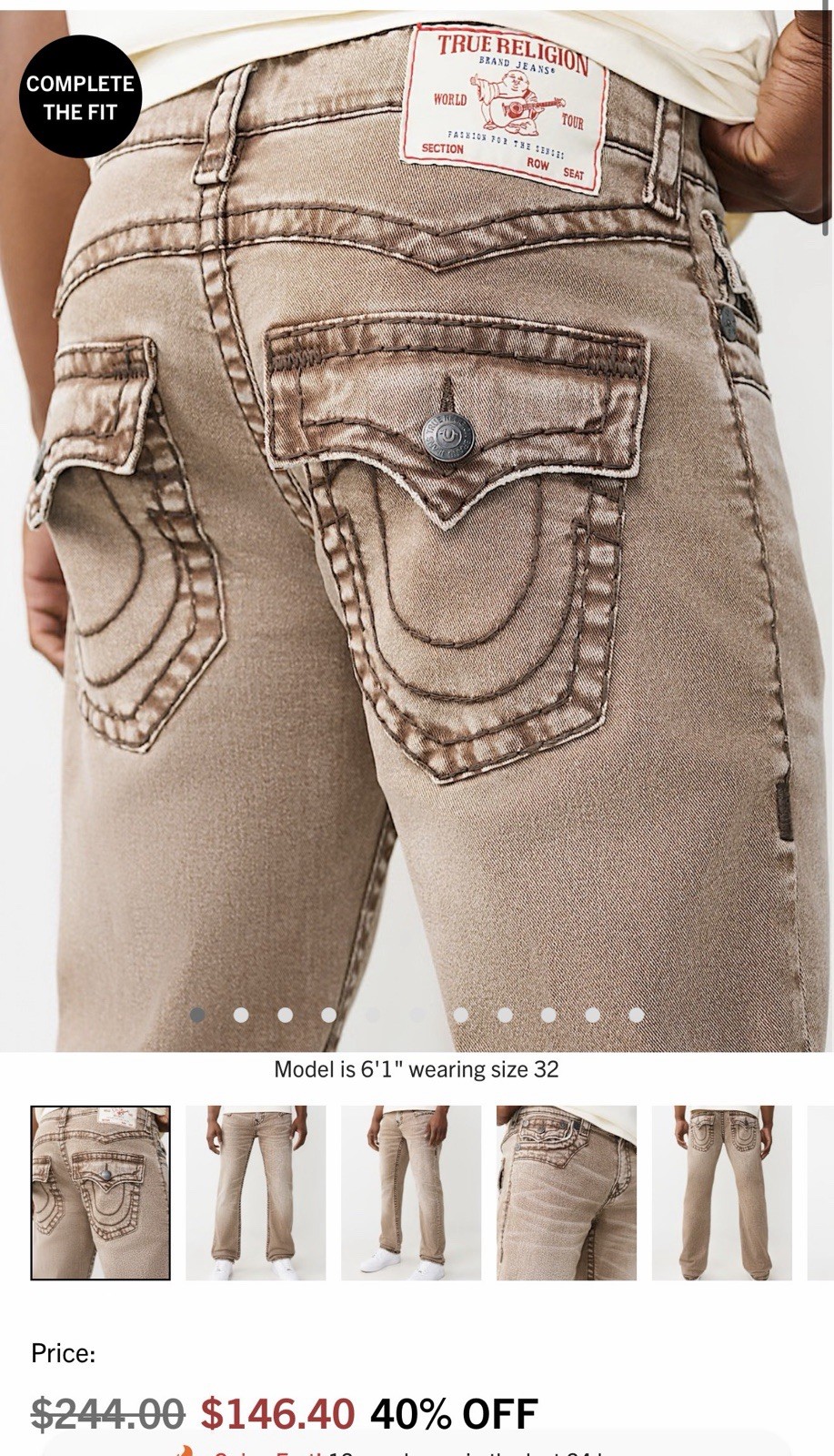 True Religion Men’s Tan Denim Jeans Straight Fit Regular Size 28 5-Pocket